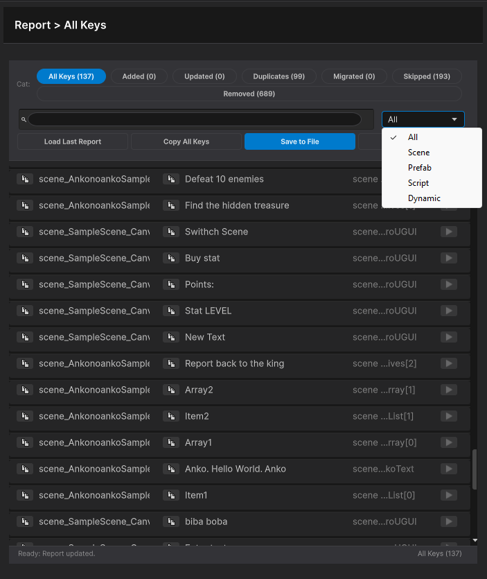 Report tab with scan results